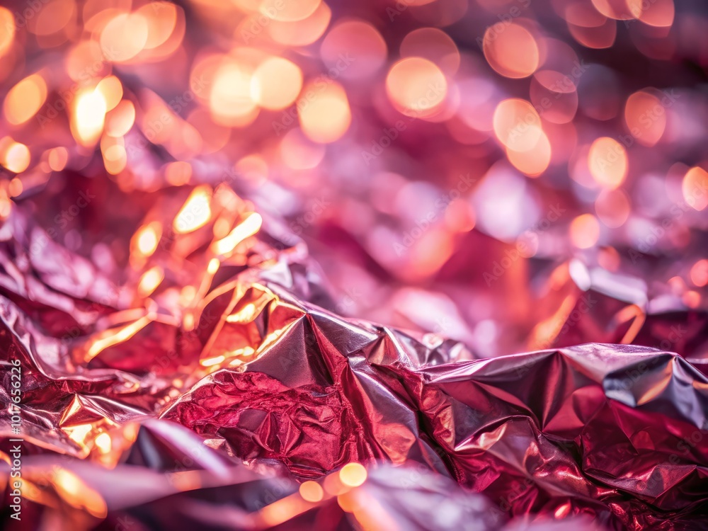 Crumpled Pink Metal Foil Background with Bokeh Effect for Vibrant Visuals Crumpled Pink Metal Foil Background with Bokeh Effect for Vibrant Visuals
