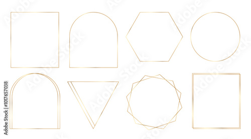 Set of geometric gold frame. Gold border, design element for decoration card, certificate, grand opening, party invitation