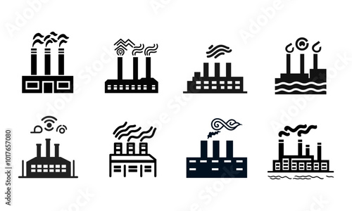 Factory Flat Icon Set Isolated On White Background