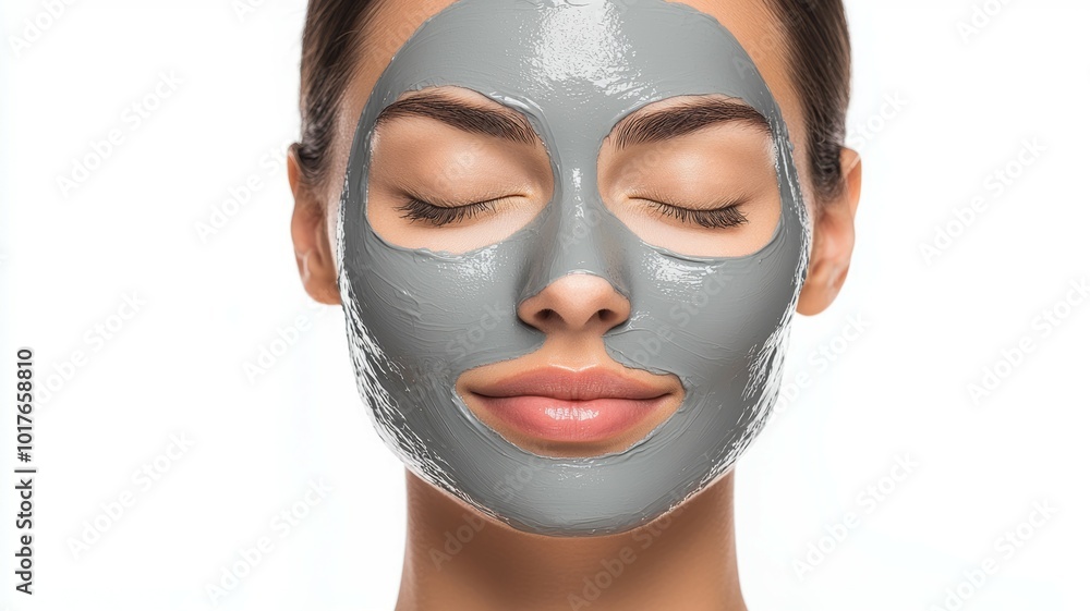 Woman enjoying a relaxing facial treatment with a clay mask at a spa, promoting self-care and skincare rituals in a tranquil environment Woman enjoying a relaxing facial treatment with a clay mask at a spa, promoting self-care and skincare rituals in a tranquil environment