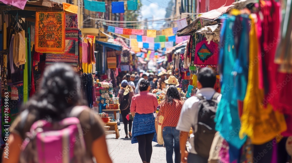 Crowded street with local vendors, offering handmade crafts, street food, and local goods in an energetic market atmosphere. Crowded street with local vendors, offering handmade crafts, street food, and local goods in an energetic market atmosphere.