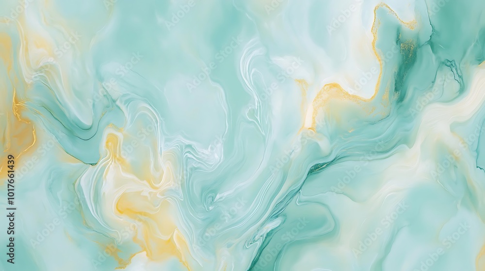 Fototapeta premium Abstract Swirling Aqua, Gold and White Marble Texture