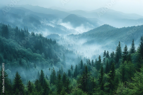 Foggy Mountain Landscape in Ukraine photo