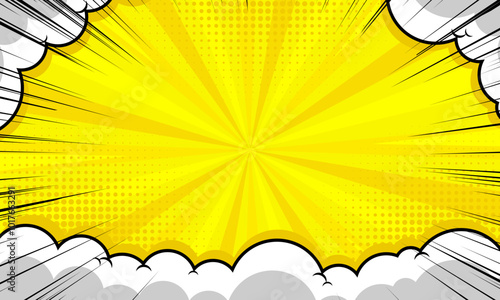 abstract comic background with zoom effect and cartoon cloud element