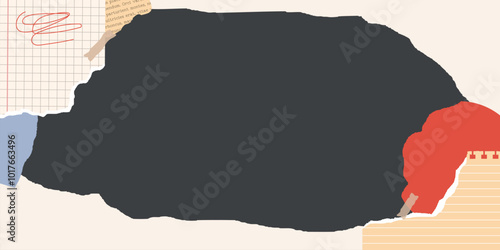 Banner with collage elements for scrapbook, web site. Trendy retro vintage paper cut, notebook sheet. Old rip torn paper collection. Craft retro gazettes, grunge papers collection. Isolated Vector ill