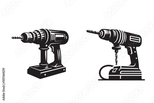 Drill Machine Symbol Silhouette Illustration