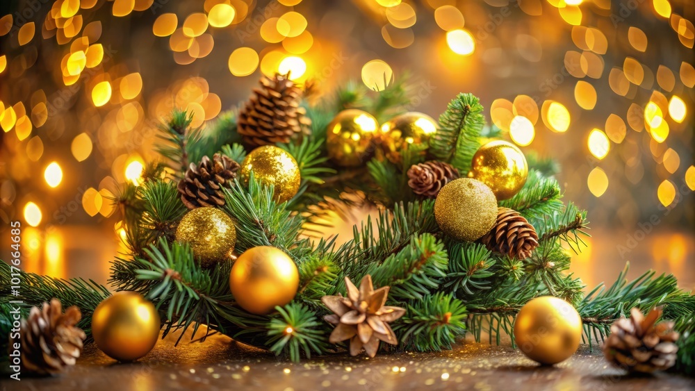 Elegant Pine Wreath with Golden Ornaments for Holiday Decor Elegant Pine Wreath with Golden Ornaments for Holiday Decor