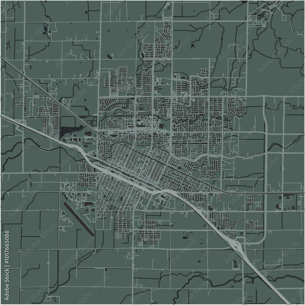 Fototapeta premium Map of Merced in California in a smooth dark style. Contains layered vector with roads water, parks, etc.
