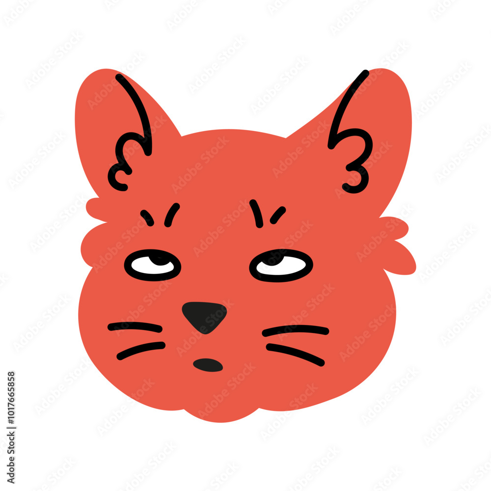Funny meme cat head. Simple kitten illustration. Cute sticker. Animal print for kids.