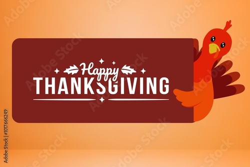 Playful Thanksgiving greeting card featuring a turkey with a festive message on a warm orange background. Perfect for holiday cards, social media posts, and Thanksgiving decorations. photo