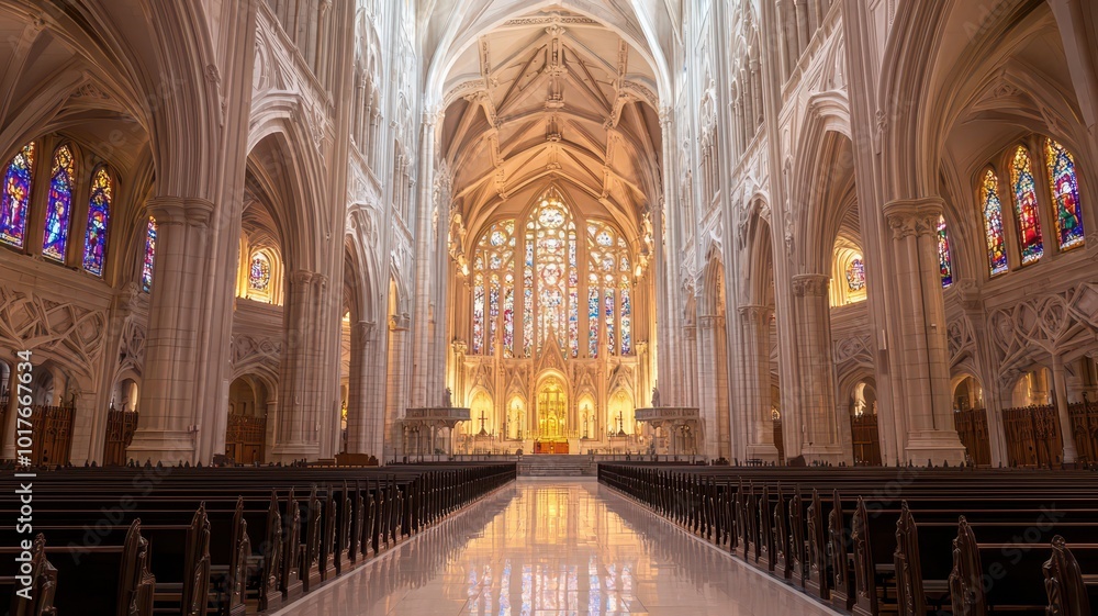 A majestic cathedral-like hall featuring stunning stained glass windows that cast colorful light across the intricate stone carvings adorning the walls. A majestic cathedral-like hall featuring stunning stained glass windows that cast colorful light across the intricate stone carvings adorning the walls.