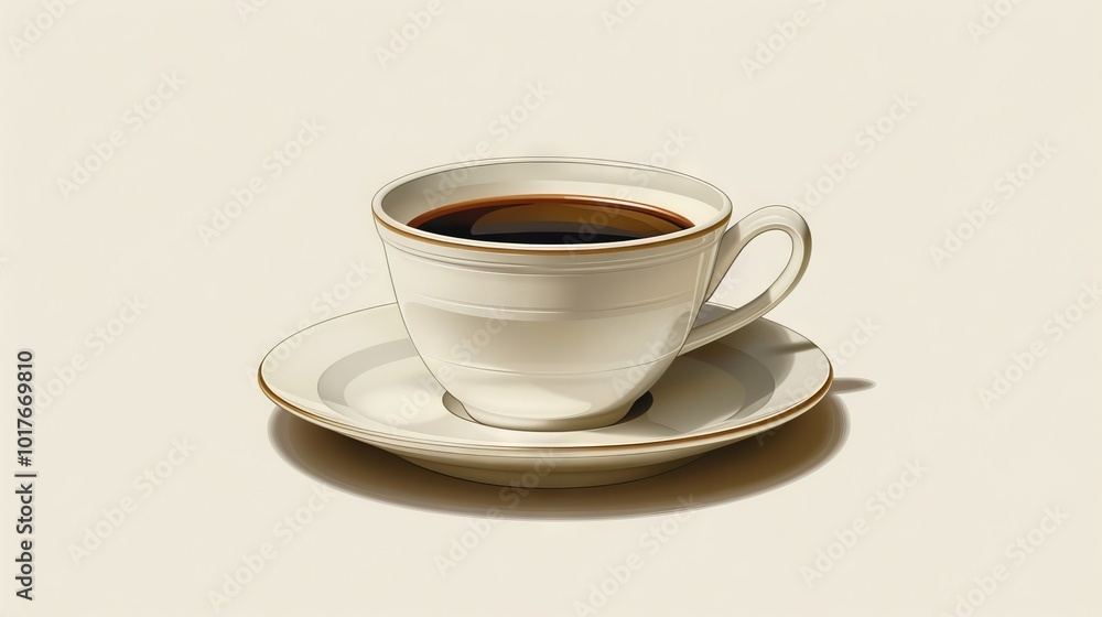 Minimalistic beige coffee cup on a matching saucer against a light cream background Minimalistic beige coffee cup on a matching saucer against a light cream background