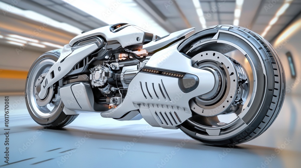 Obraz premium Futuristic White Motorcycle in a Modern Environment