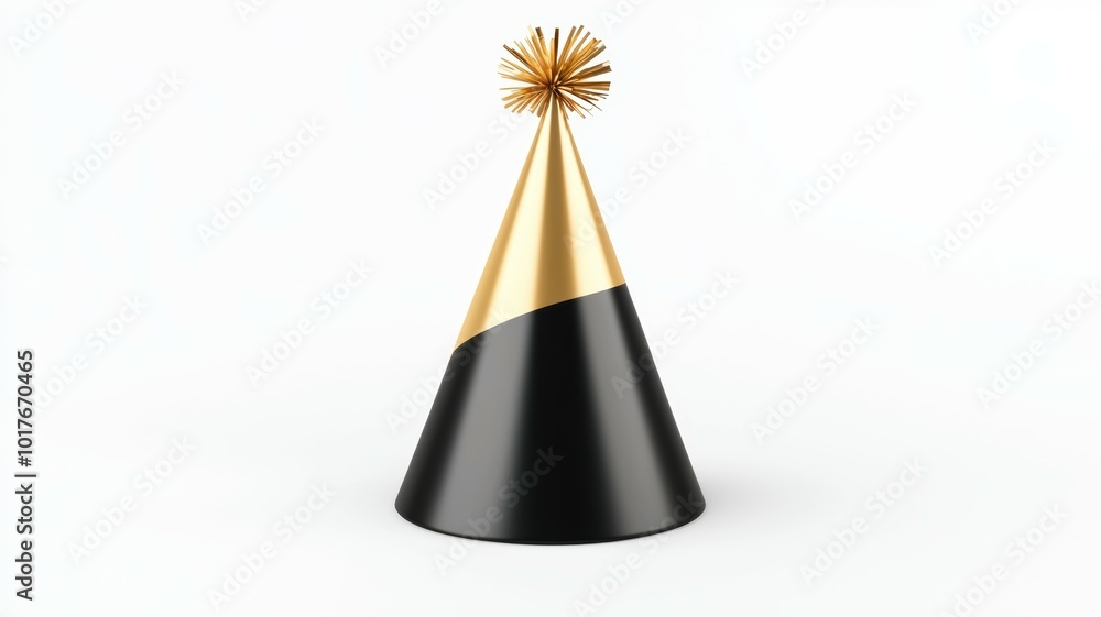 Decorative party hat with a golden top sitting on a white background, ideal for festive celebrations, birthdays, and New Year's parties Decorative party hat with a golden top sitting on a white background, ideal for festive celebrations, birthdays, and New Year's parties