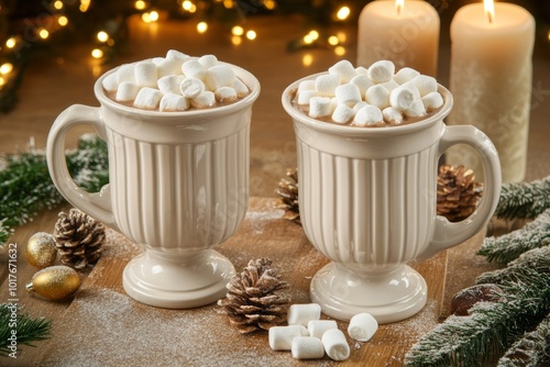 Wallpaper Mural Hot chocolate mugs with marshmallows in a festive dining room. Torontodigital.ca