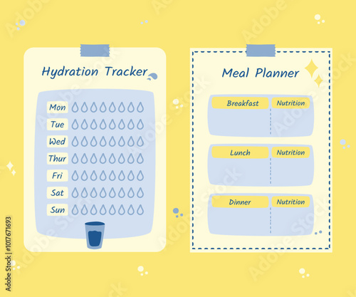 Healthy lifestyle-themed planner with doodles, great for stickers, journal spreads, and scrapbook projects.