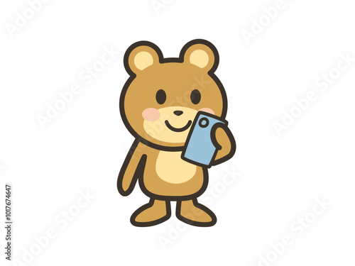 スマホを見るかわいいくまさんのイラスト