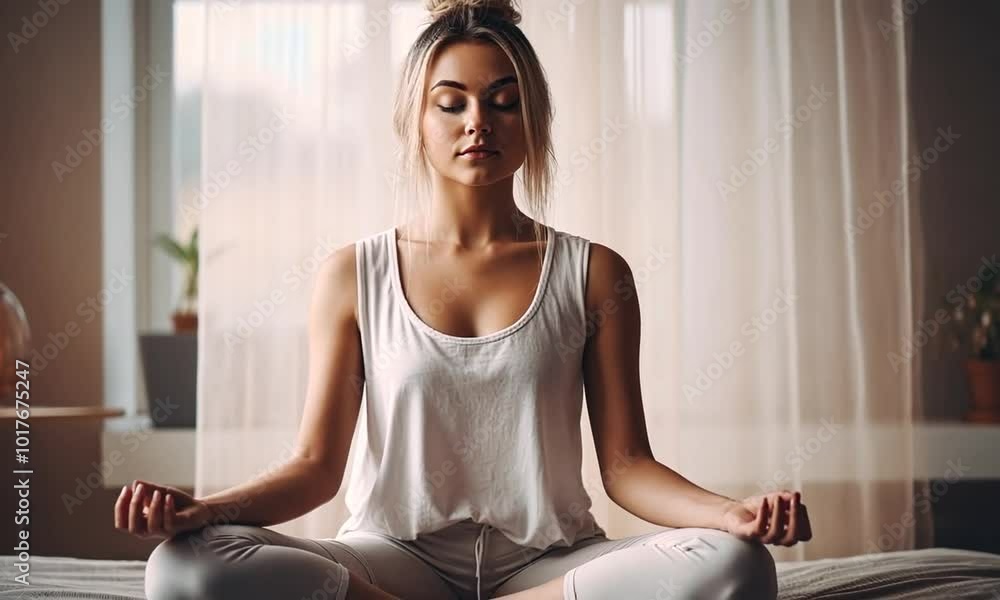 Young Woman Meditating in a Serene Setting Young Woman Meditating in a Serene Setting