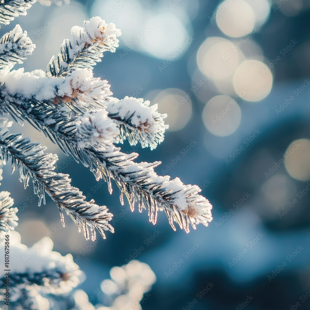 Rime covered fir branches with background Rime covered fir branches with background