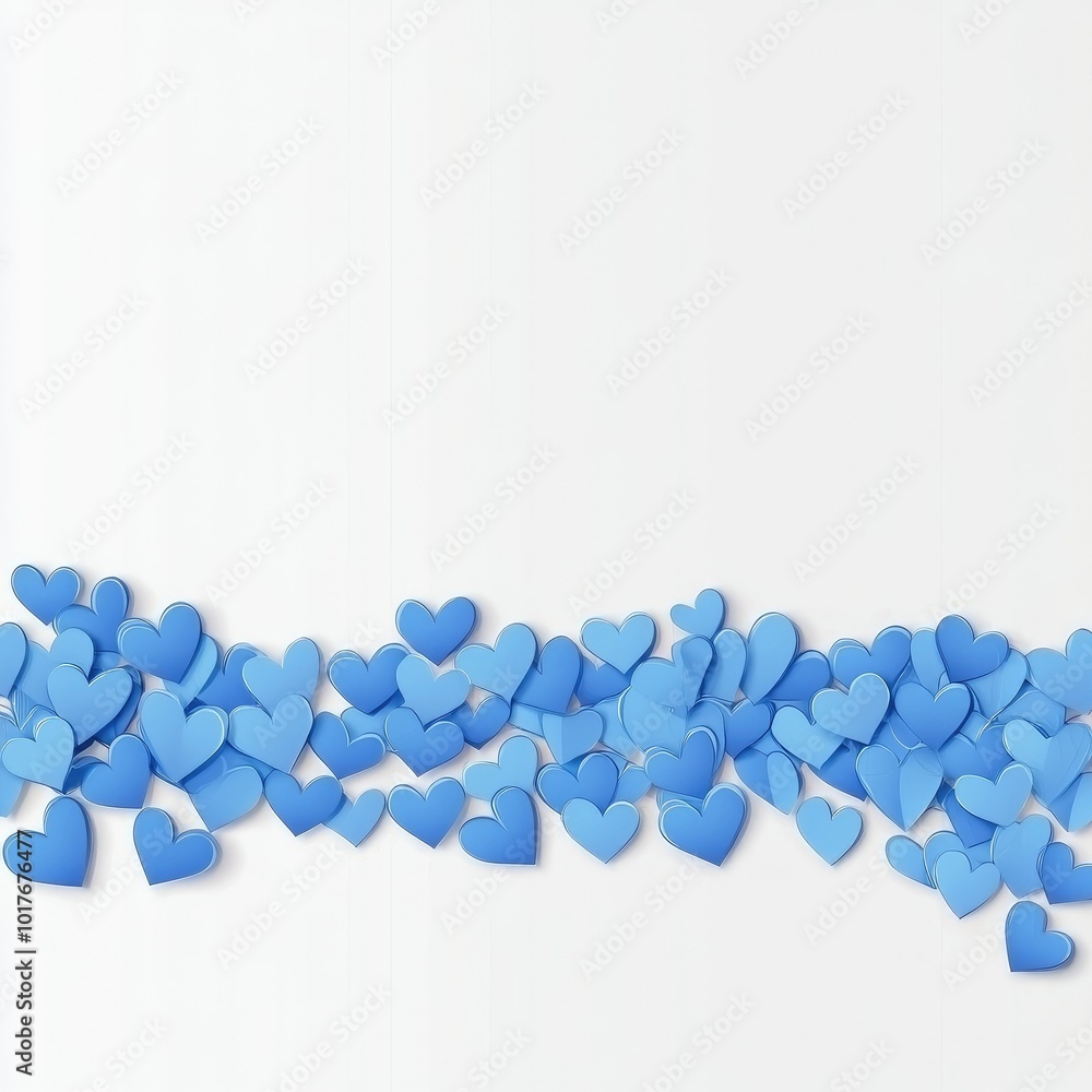 Romantic love background with long horizontal border made of beautiful falling blue paper hearts isolated on transparent background Romantic love background with long horizontal border made of beautiful falling blue paper hearts isolated on transparent background