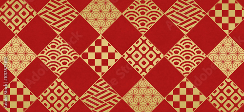 お正月用等へのレトロな和柄の背景、ワイド