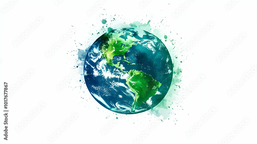 Watercolor Painting of the Earth with Green and Blue Hues Watercolor Painting of the Earth with Green and Blue Hues