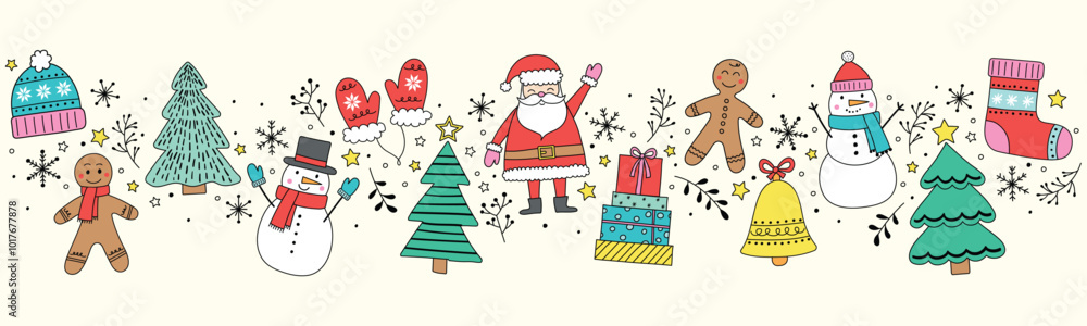 Christmas banner with hand drawn ornaments. Vector illustration Christmas banner with hand drawn ornaments. Vector illustration