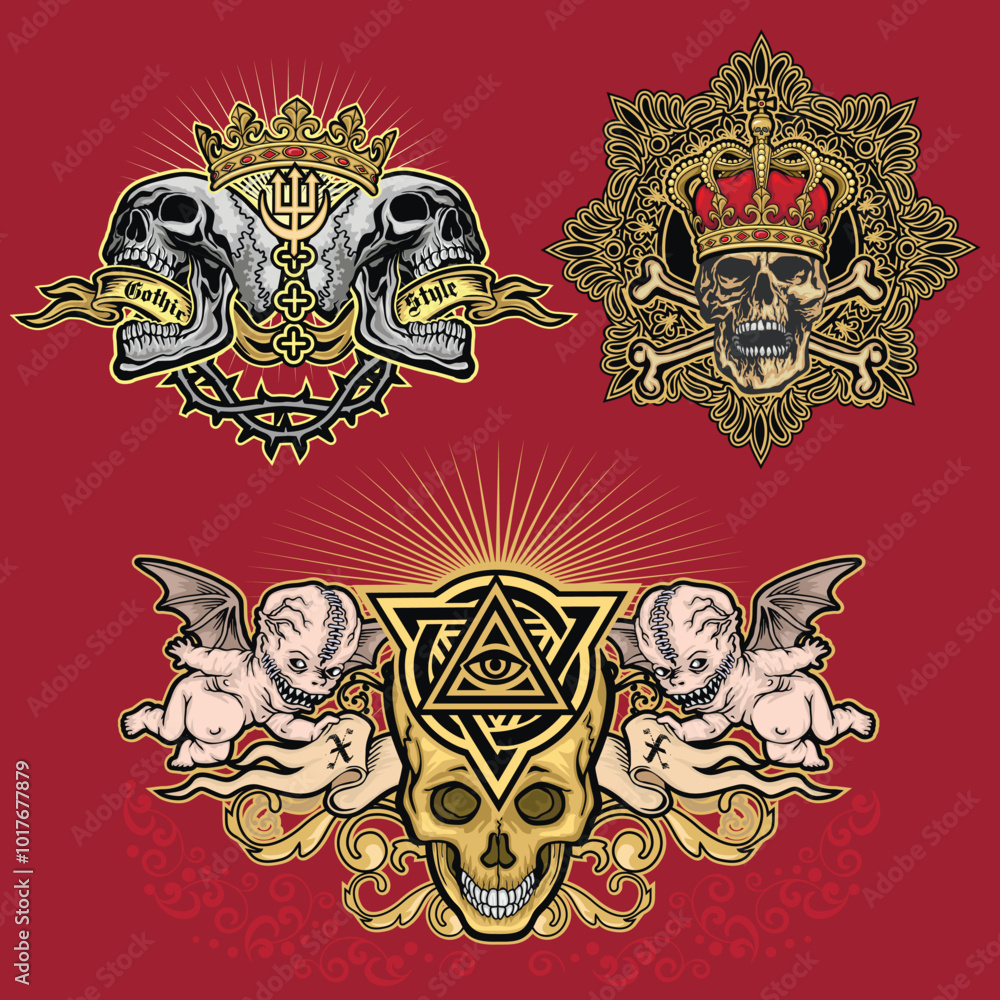 Obraz premium set, gothic sign with skull, grunge vintage design t shirts 