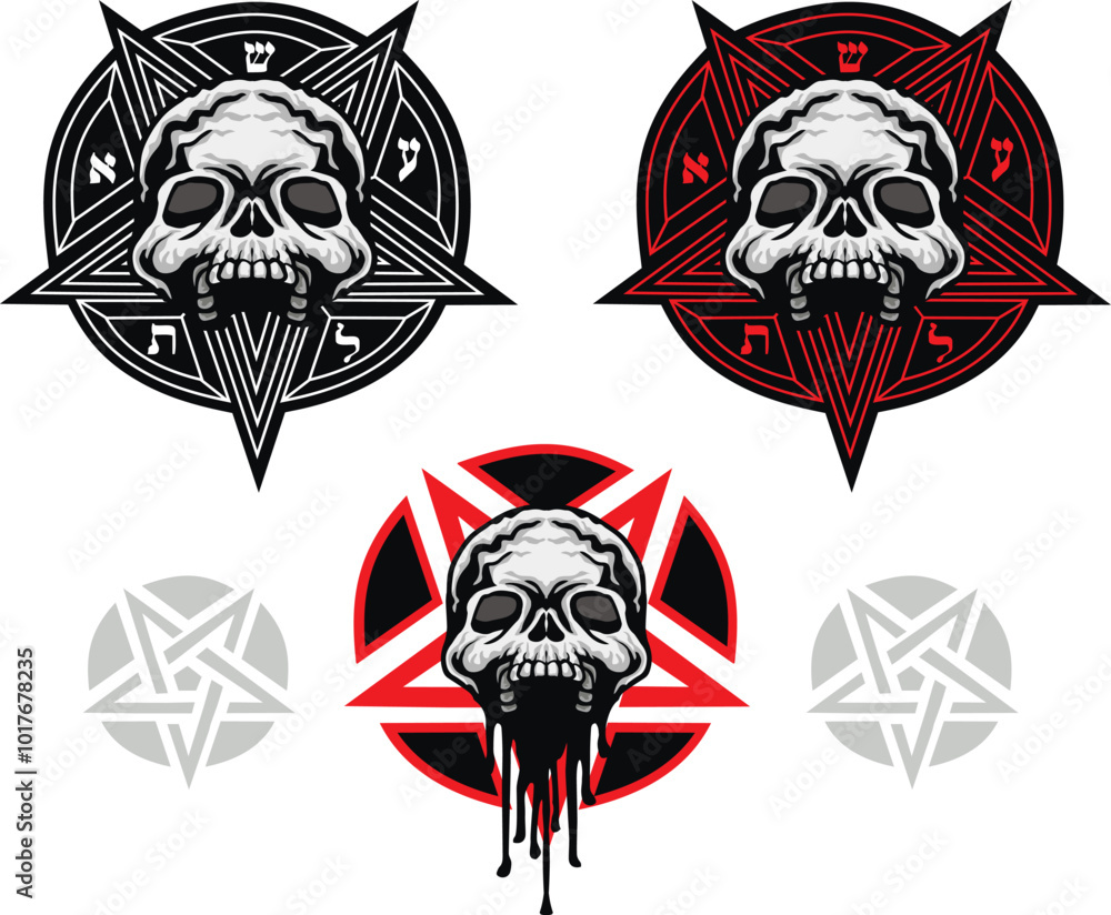 Obraz premium Gothic sign with skull and occult sign, pentagram, grunge vintage design t shirts