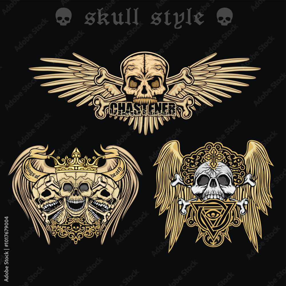 Obraz premium set, gothic sign with skull, grunge vintage design t shirts 