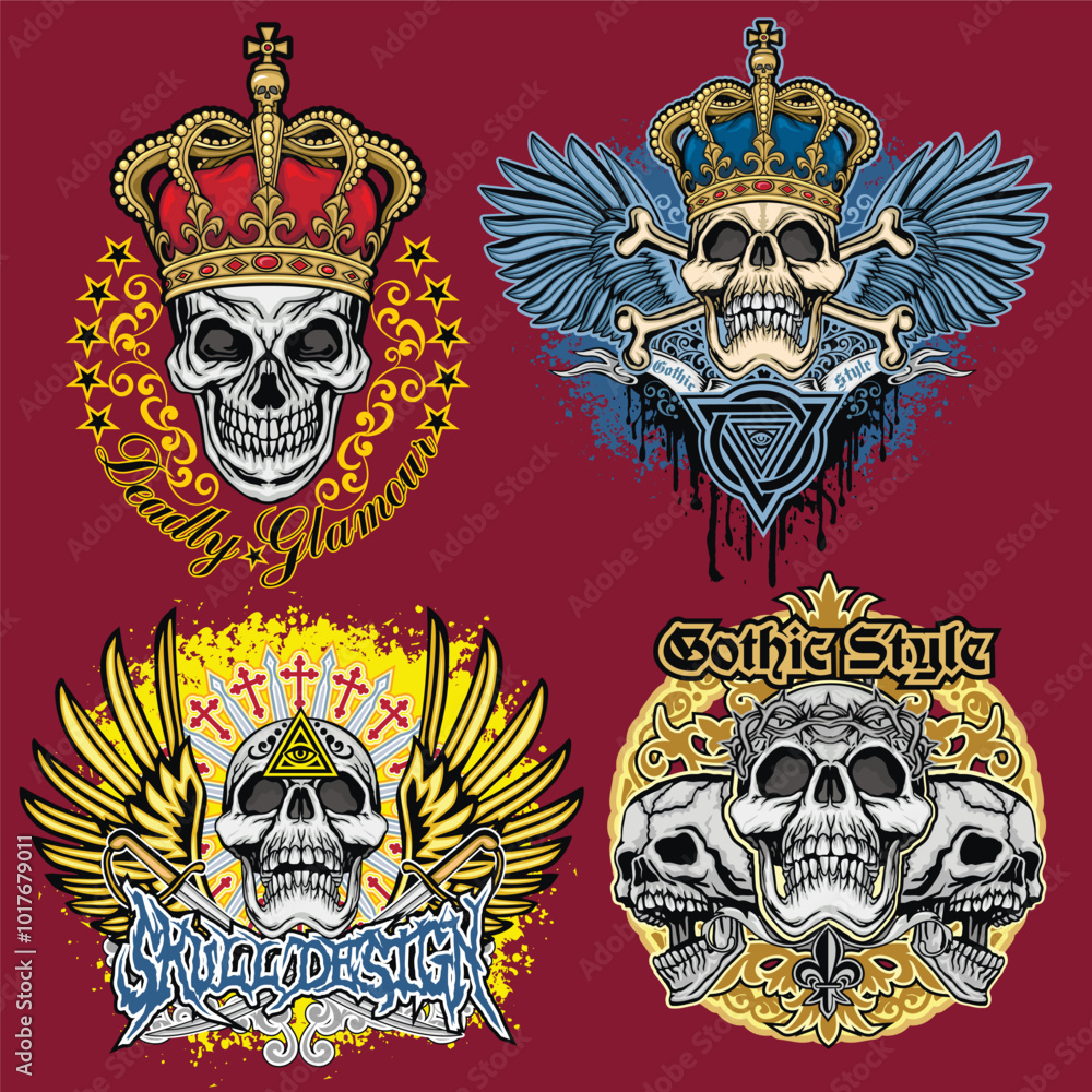 Fototapeta premium set, gothic sign with skull, grunge vintage design t shirts