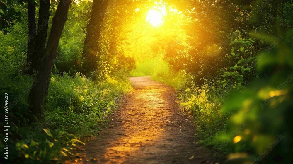 Fototapeta premium Atmospheric Forest Trail Background. Nature Photography. 