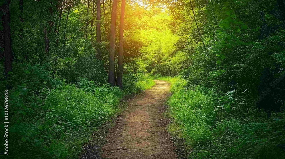 Fototapeta premium Atmospheric Forest Trail Background. Nature Photography. 