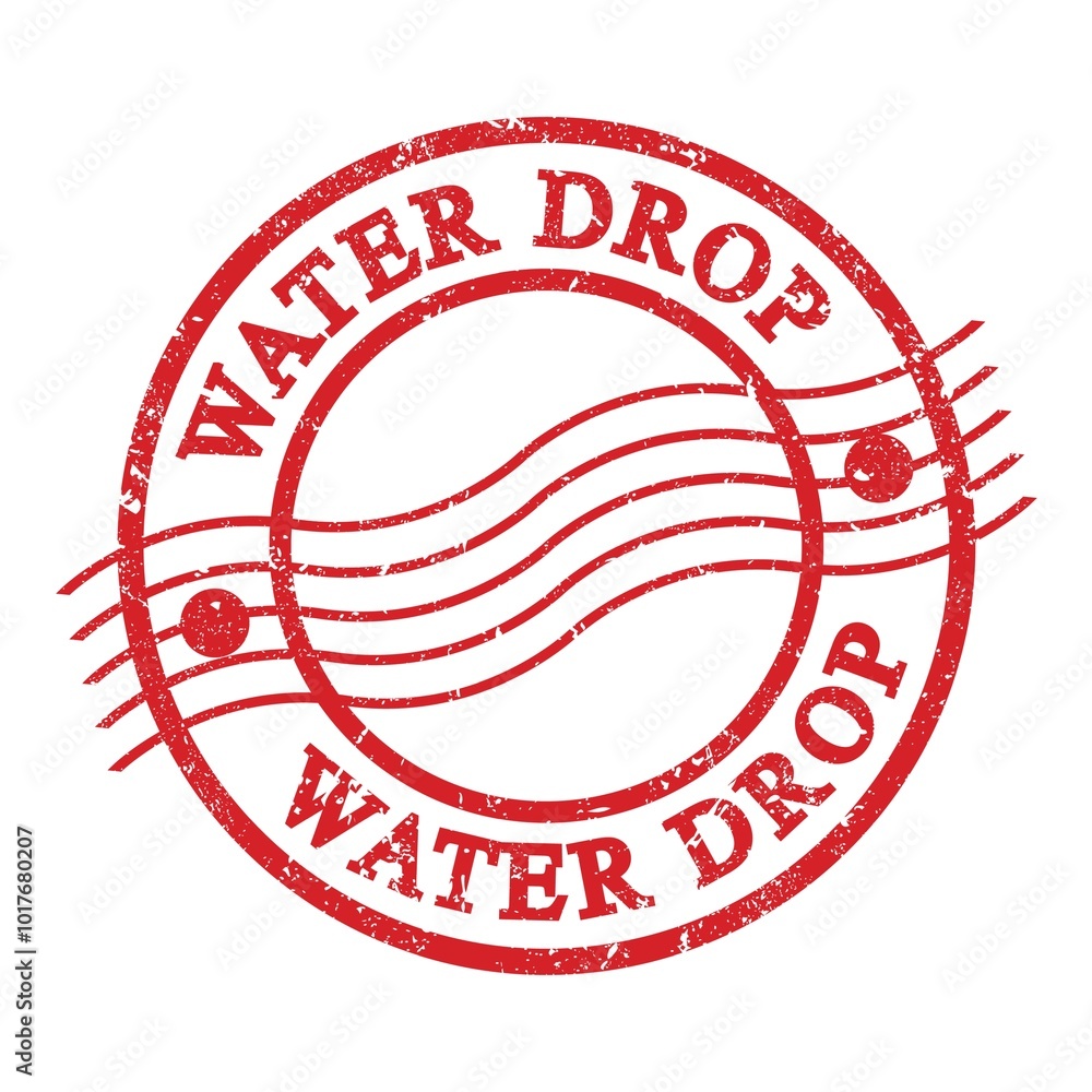 WATER DROP, text written on red postal stamp. WATER DROP, text written on red postal stamp.
