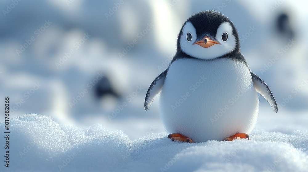 Fototapeta premium Adorable Penguin Chick in Snowy Landscape