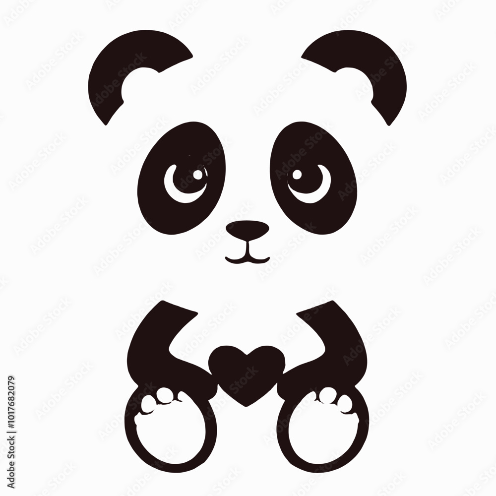 Fototapeta premium A cute panda bear with large black and white eyes, a red heart-shaped nose
