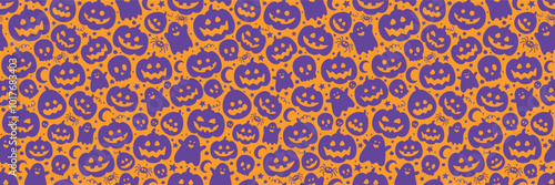 Halloween background with cute pumpkin lanterns. Seamless pattern concept. Vector illustration