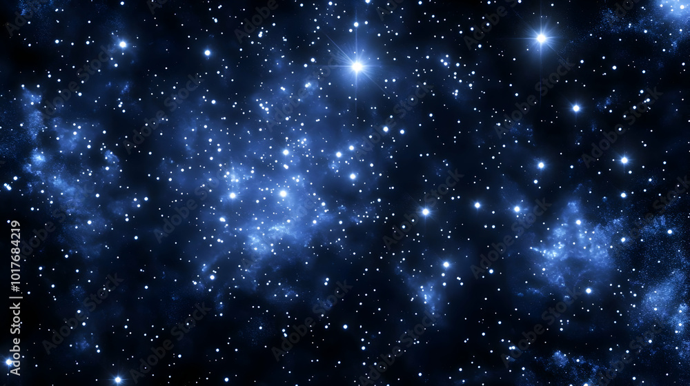 Obraz premium Digital Illustration of a Starry Night Sky with Bright Stars and Blue Nebulae