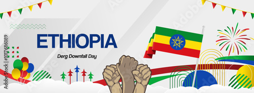 Ethiopia national or independence day celebration banner. Vibrant modern design for holiday celebration, greeting card, billboard, sport event backdrop. May 28. Happy Derg Downfall Day background