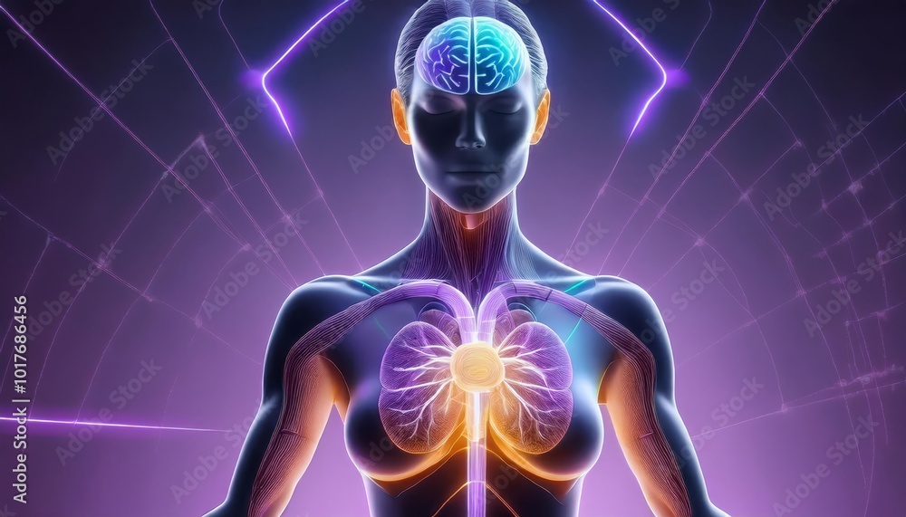 A woman's anatomy is depicted, showcasing the interconnectedness of the brain, heart, and body. This image symbolizes the intricate balance between mental, emotional, and physical well-being. A woman's anatomy is depicted, showcasing the interconnectedness of the brain, heart, and body. This image symbolizes the intricate balance between mental, emotional, and physical well-being.