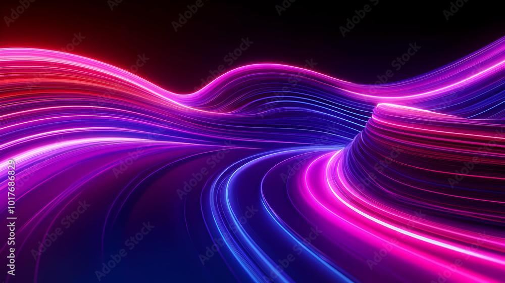 Abstract 3D Background with Wavy Neon Lights in Pink and Blue Hues Abstract 3D Background with Wavy Neon Lights in Pink and Blue Hues