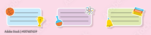 Set with school notebook labels in hand drawn style. Vector illustration
