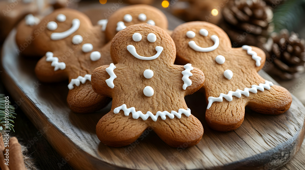 Gingerbread Men Cookies on Wooden Board. Gingerbread Men Cookies on Wooden Board.