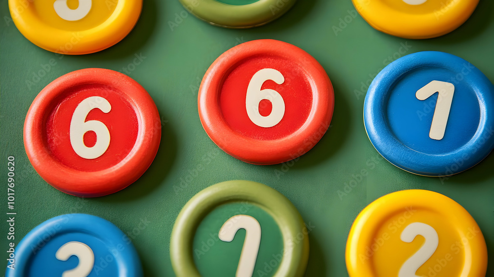 Colorful Number Tiles on Green Background. Colorful Number Tiles on Green Background.