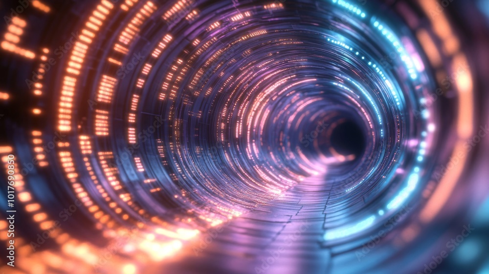Abstract Digital Tunnel with Glowing Lights Abstract Digital Tunnel with Glowing Lights