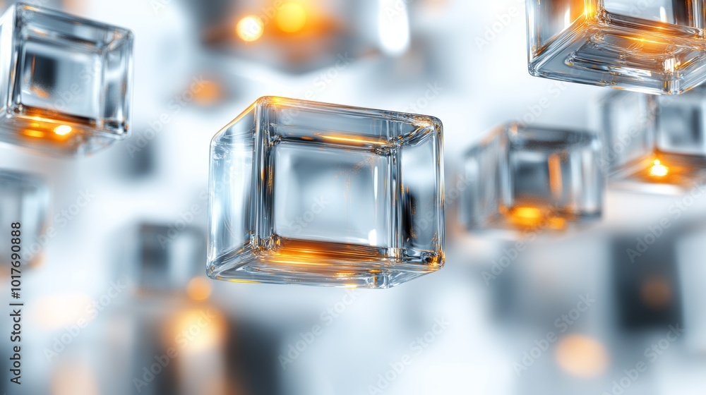 Abstract Glass Cubes with Golden Light Futuristic Design Technology Background 3D Rend Abstract Glass Cubes with Golden Light Futuristic Design Technology Background 3D Rend