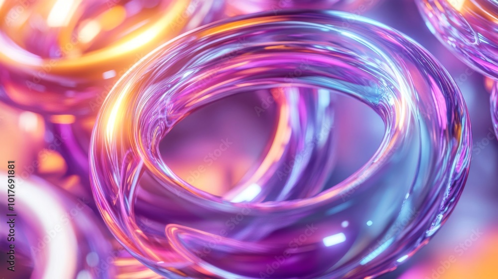 Abstract Intertwined Glass Rings with Vibrant Hues Abstract Intertwined Glass Rings with Vibrant Hues