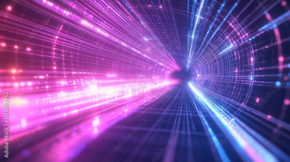 Obraz premium Abstract Tunnel of Glowing Pink and Blue Lines