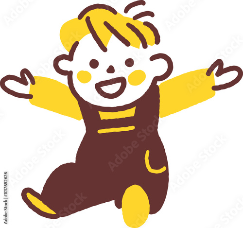 おすわりして万歳する小さな子供　ストックイラスト素材
