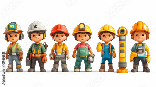 Cartoon Construction Workers Team.